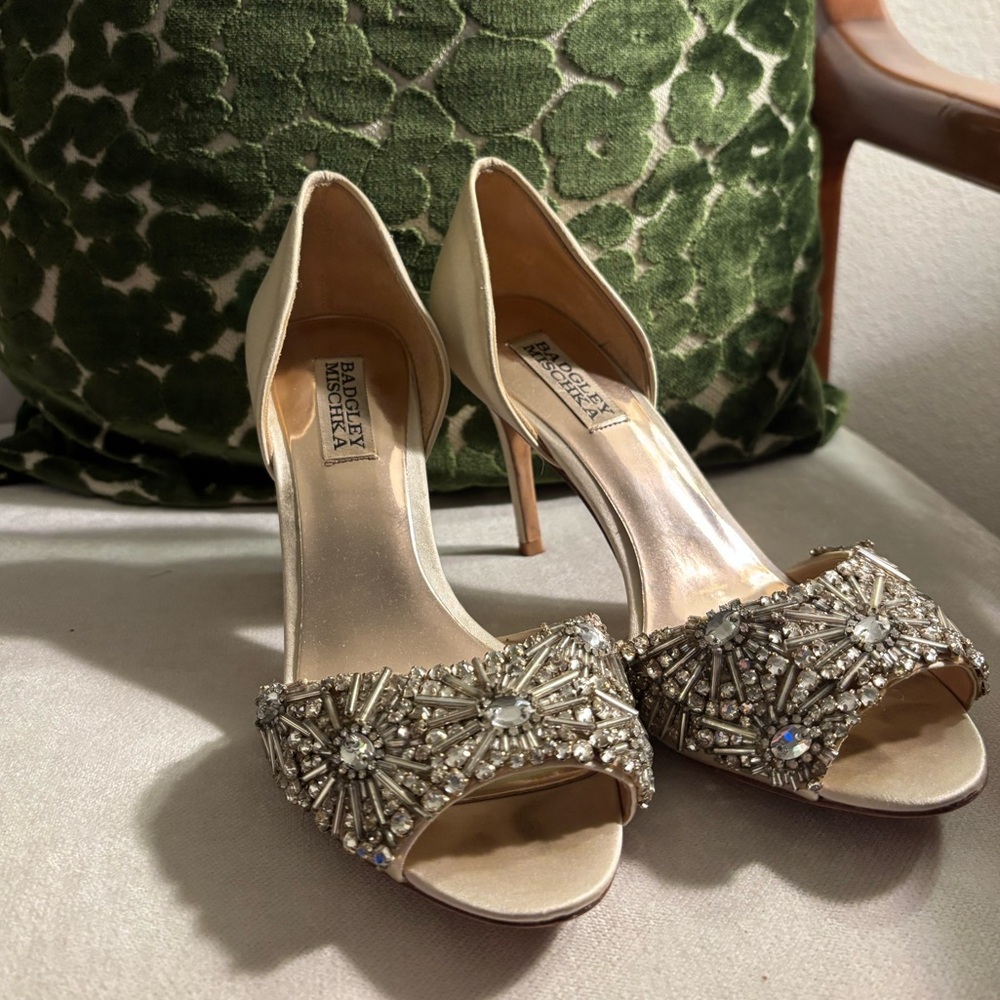 Badgley Mischka Women's Embellished Peep-Toe Heels -Ivory